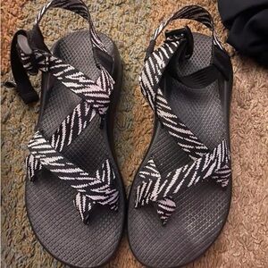 Chaco Black and White Zebra Print Sandals